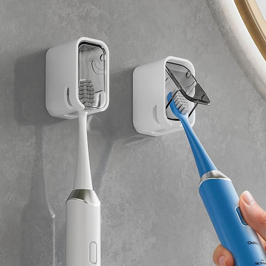Toothbrush Holders for Bathrooms, 2PCS Innovation Single Slot Toothbrush Holder Wall Mounted with Cover for Shower, Single Toothbrush Dispenser Storage Organizer for Family & Travel