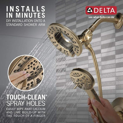 Delta Arvo 14 Series Brushed Gold Shower Faucet Set with In2ition 2-in-1 Dual Shower Head with HandHeld Spray Combo, Valve Trim Kit, Champagne Bronze 142840-CZ-I (Valve Included)