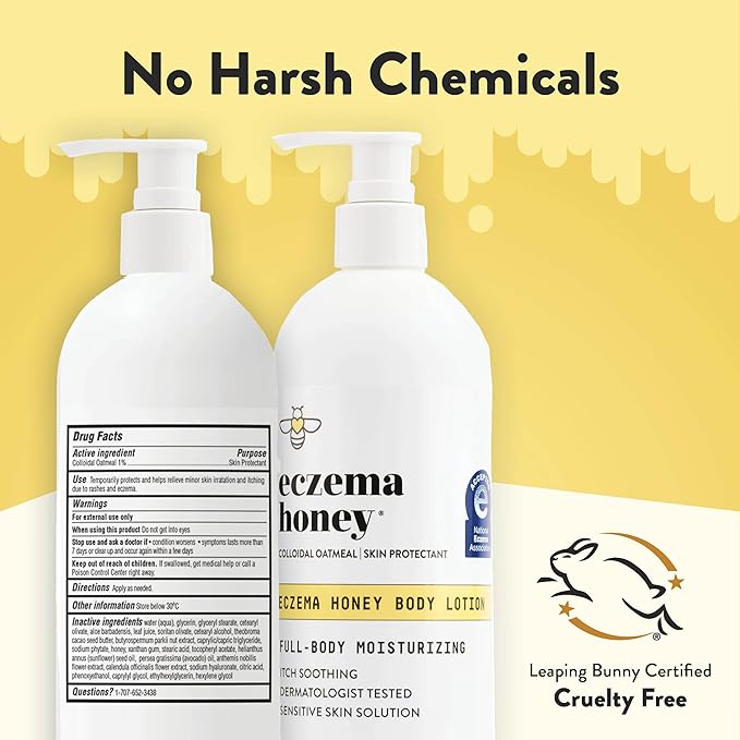 ECZEMA HONEY Oatmeal Body Lotion - Hand & Body Cream for Eczema Relief - Natural Dry Skin Repair (16 Oz)