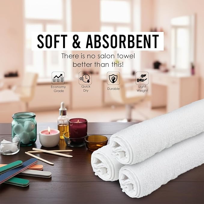 Hand Towels (Pack of 40) - White Economy Salon & Spa Towels - 100% Cotton, Highly Absorbable, 16 x 27 Inches