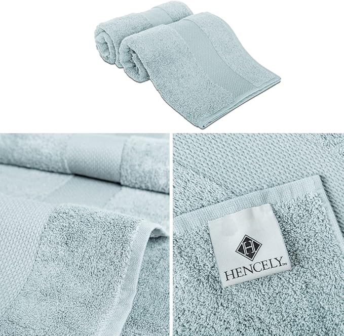 Hencely Luxury Hand Towel - Set of 2 (16x28 Inches) - Soft Turkish Cotton, Absorbent, Quick-Drying Face, Body, Kitchen, and Bathroom Towel (Hand Towels 2 Pack, Water Green)