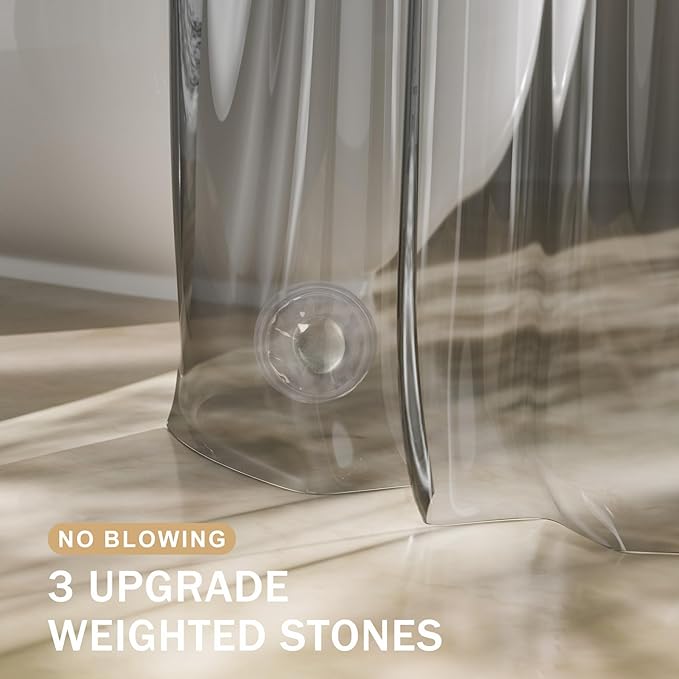 AmazerBath Shower Curtain Liner, 100% EVA Luxury Soft Clear Grey Heavy Duty Shower Curtain and Liner 2-in-1, 72x72 Plastic Weighted Bathroom Shower Curtain, 12 Rustproof Grommets & Heavyweight Stones