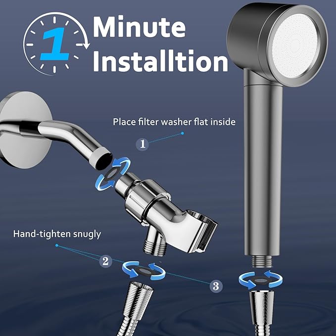 Filtered Shower Head with Handheld, High Pressure Water Flow and Multiple Spray Modes Shower Head with Filter, Power Wash for Hard Water, Showerhead with ON/OFF Switch for Pets Bath (Stone Gray)