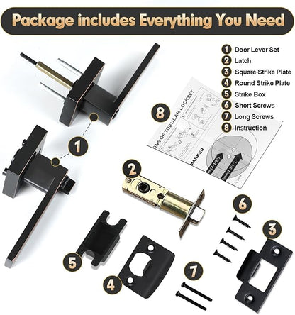 Privacy Door Levers, 5 Pack Oil Rubbed Bronze Door Handles Interior Heavy Duty Bed and Bath Keyless Door Locksets, Reversible for Left Right Handed Doors