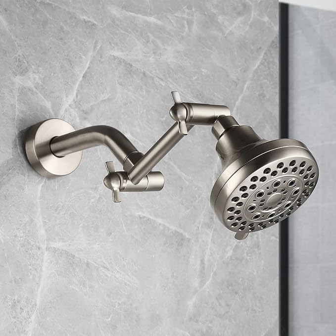 Brushed Nickel Shower Extender Arm, Height & Angle Adjustable with Unique Locking Gear, 5 Inch Anti-Leak Arm