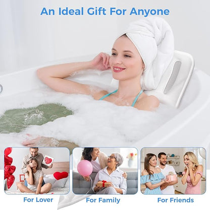 Full Body Bath Pillow for Tub, Soft Bathtub Pillow for Neck and Back Support, Washable 4D Mesh Bathtub Cushion with 11 Non-Slip Suction Cups, White
