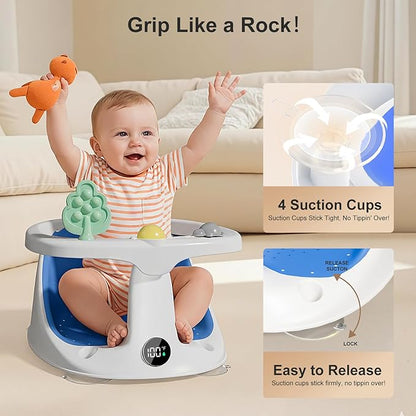 Baby Bath Seat for Babies 6 Months & Up - Bathtub Seats for Babies Sitting Up with Rinse Cup, Non-Slip, Comfortable, Infant Bath Essentials, Blue
