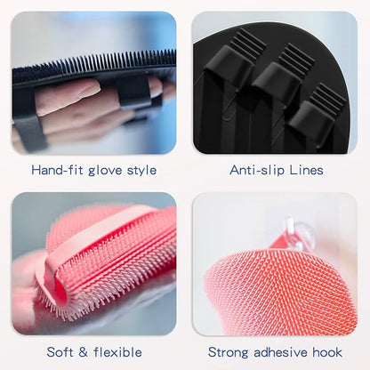 Manmihealth Soft Silicone Shower Brush, Super-lathering Body & Face Brush, Gentle Exfoliating Cleaning Glove for Baby,Sensitive,Dry and All Skin Types (Black x 1)