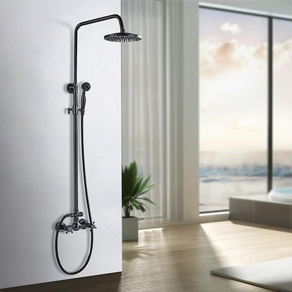NeierThodore Luxury ORB Bathroom Shower Faucet Dual Handles Wall-Mounted Shower Mixer Taps 8" Rainfall Shower Head Ceramic Handheld Sprayer Oil Rubbed Bronze