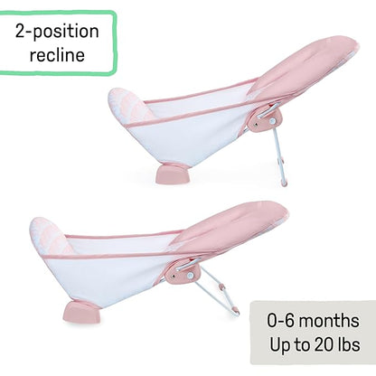 Ingenuity Foldaway 2-Position Bather, 2-Position Adjustable Support Baby Bath seat for Sink or Bathtub, Ages 0-6 Months, up to 20 pounds, Pink