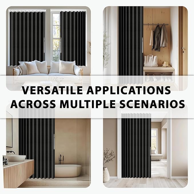 Accordion Door Curtain Set - 100% Blackout, with Curtain Rod Included, for Bedroom Privacy Protection (Black-43 W x 78" L+Rod)