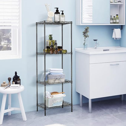 BNSPLY 4 Tier Wire Shelving Unit, Height Adjustable Wire Shelves, Metal Storage Rack Organizer for Laundry, Kitchen, Bathroom, Pantry, Closet (11.8" D x 17.7" W x 49.6" H, Black)