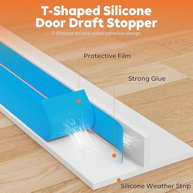 T-Shaped Silicone Door Weather Stripping for Side, 1.97 in x 40 Ft Door Draft Stopper Shower Seal Strip for Door Frame & Windows and Shower Sweep Gaps(White)