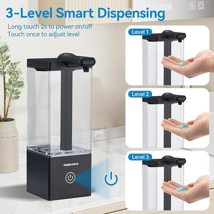 Automatic Soap Dispenser Touchless, Soap Dispenser Bathroom, Large Transparent Reservoir&Wall Mount, Type-C Rechargeable&3-Level Adjustable, Water-Resistant, Kitchen, Hotel, and School, Black