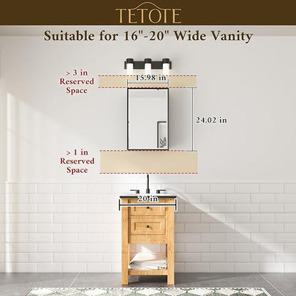 TETOTE White Medicine Cabinet 16" x 24" Bathroom Mirror with Storage Stepless Adjustable Shelves Beveled Aluminum Framed Modern Farmhouse Medicine Cabinets Recessed or Wall-Mounted