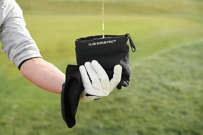 Club Scrub Towel Pro, Golf Club and Ball Cleaning Pouch with Attached Towel, Waterproof Exterior, Clean Face Technology Liner, Machine Washable, Cleans Club Grooves, Waffle-Weave Microfiber