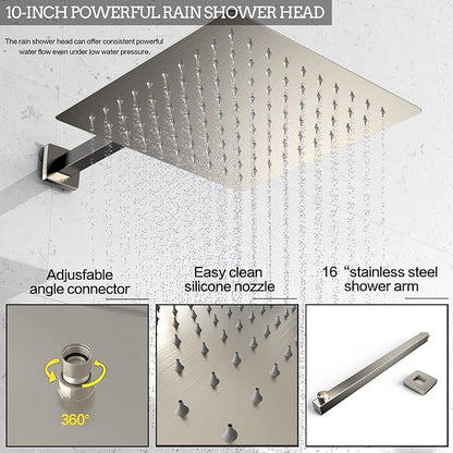 Rain Shower System 12 Inches Shower Head with Handheld Combo Set for Bathroom,High Pressure Rainfall Shower Faucet Set Wall Mounted,Rough-in Valve and Trim Kit(Brushed Nickel)