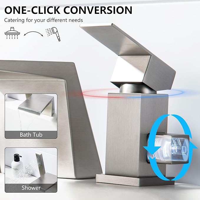 LIWEIKE Roman Tub Faucet with Sprayer Deck Mount Bathtub Faucet with Hand Shower for 3 Hole Waterfall Faucet with Hand Shower Brushed Nickel