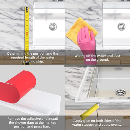 98Inch Collapsible Shower Threshold Water Dam Barrier, Self Adhesive Silicone Waterproof Shower Barrier Water Strip Dam for The Gap Between the Shower Kitchen Countertop Sink and Cooktop