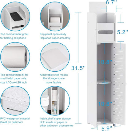AOJEZOR Toilet Paper Holder Stand: Small Bathroom Storage Cabinet for Small Spaces,White