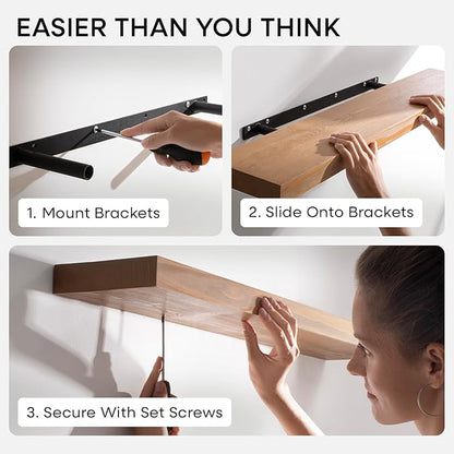 Homeforia 60 inch Golden Oak Floating Shelf, High End Solid Real Wood 60inch Small Floating Shelves for Wall Mounted, Oak Wooden 60in Floating Shelves, Heavy Duty Bracket, 60 X 6.5 X 1.75 in, Set of 2