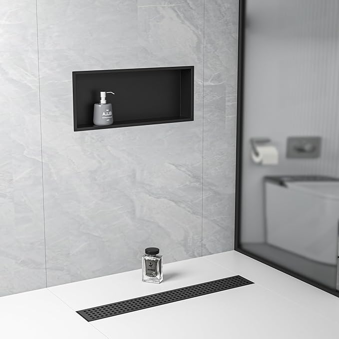 Stainless Steel Shower Niche 30" X 12" Matte Black No Tile Needed Horizontal Niche Shower Recessed Wall Niches for Bathroom Storage Over Mount Installation