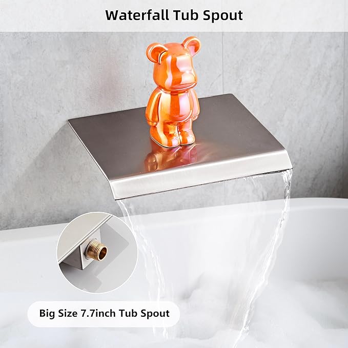 Shower Faucet Set with Tub Spout, Brushed Nickel Rainfall Shower System Complete Wall Mounted for Bathroom with 10 Inch Square Shower Head and Handheld Shower Head Rain Mixer Combo Set