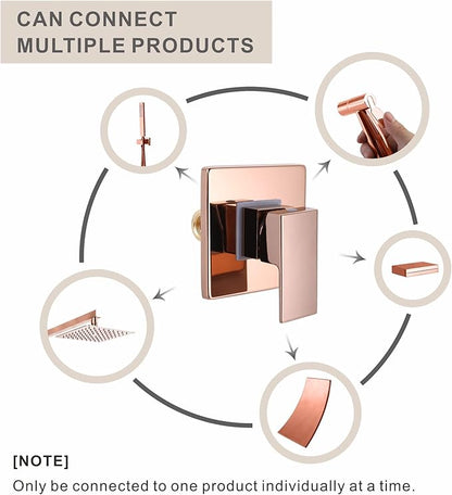 SKOWLL Single Function Shower Valve Kit, Wall Mount Shower Handle Valve Mixer Bathroom Single Handle Control Valve Kit Rough-in, Rose Gold Finshed