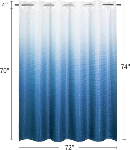 MitoVilla No Hooks Needed Blue Ombre Waffle Shower Curtain Liner Set, Modern Waffle Weave Heavy Duty Fabric Cloth Shower Curtain with Snap-in Liner for Luxury Neutral Hotel Spa Bathroom Decor, 72 x 74