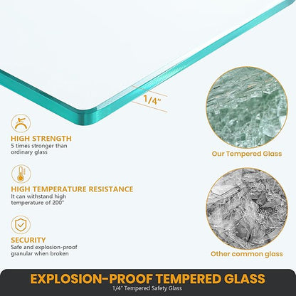 Bathtub Shower Glass Door 34 * 58 Inch, Bathroom Frameless Fixed Shower Door with 3PCS Clamps, 1/4"(6MM) Thick Clear Tempered Glass Door with Round Corner, Matte Black