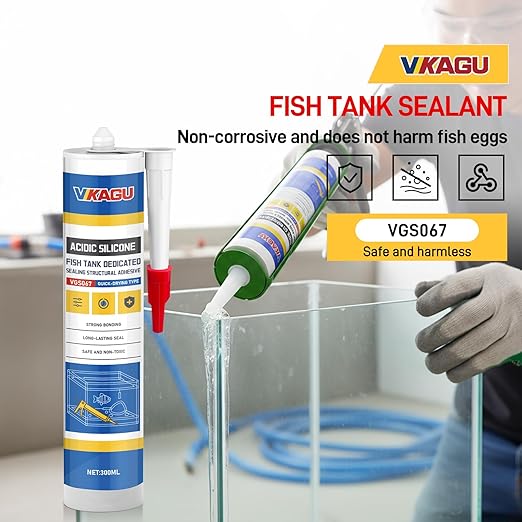 VGS067Aquarium Safe Silicone Sealant - 100% Waterproof Fish Tank Glue, Clear Structural Adhesive for Glass Building & Repair, High Strength Acidic Cure, (10.15 fl oz- Caulking Gun Required)
