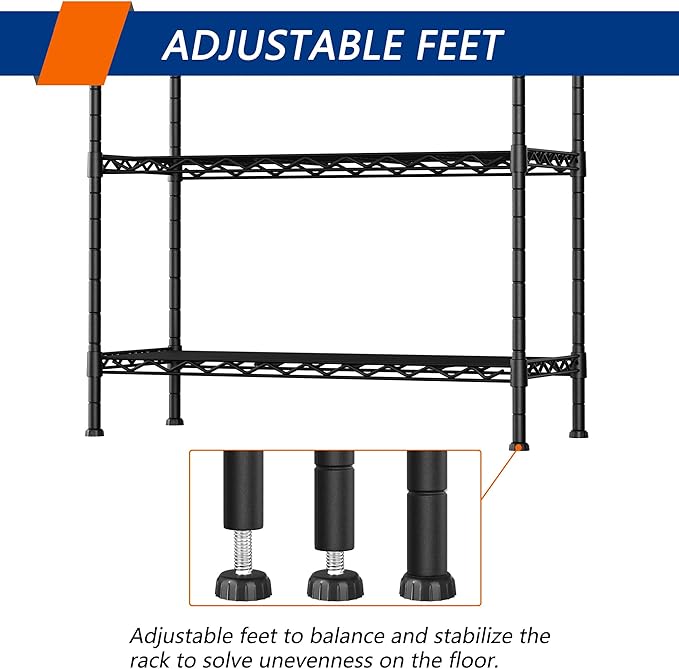 5-Shelf Adjustable Heavy Duty Storage Shelving Unit, Metal Organizer Wire Rack for Laundry Bathroom Kitchen Pantry Closet, Black