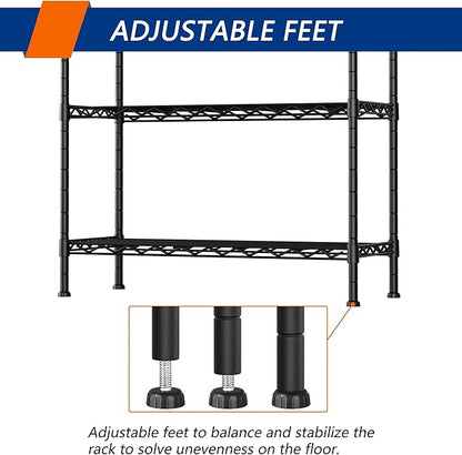 4-Shelf Adjustable Heavy Duty Storage Shelving Unit, Metal Organizer Wire Rack for Laundry Bathroom Kitchen Pantry Closet, Black