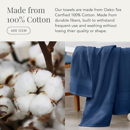 NY Loft 100% Cotton 4 Pack Bath Towel Set| Navy Bath Towels | Super Soft & Absorbent Quick-Dry Bath Towels 30" x 52" |Textured and Durable Cotton | Trinity Collection (4 Pack, Navy Blue)