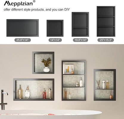 Bathroom Medicine Cabinet Recessed,14x24 Black Shower Niche for Shower Wall,Surface Mount Medicine Cabinet Replacement Shelves,Recessed Wall Niche for Over Toilet Storage/Living Room/Hallway