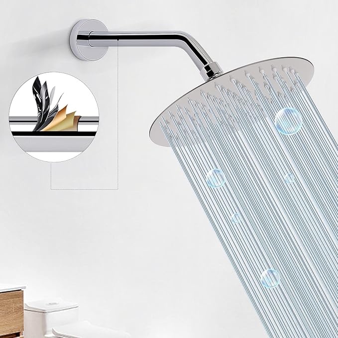 HarJue Shower Arm with Flange and Teflon Tape, Wall Mounted Shower Pipe 304 Stainless Steel Extension Arm for Fixed Shower Head & Handheld (10 Inch, Chrome)
