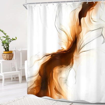 Cinbloo Burnt Orange 60Wx72H Shower Curtain Abstract Bathroom Decor for Men Modern Ombre White Marble Ink Texture Bathroom Curtain Set Rust Neutral Simple Aesthetic Bath Bathroom Accessories Decor