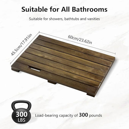 Teak Wood Shower Mat, 24"x18" Bath Floor Mat with Natural Surface for Indoor Shower, Bathroom Spa (24"x18")