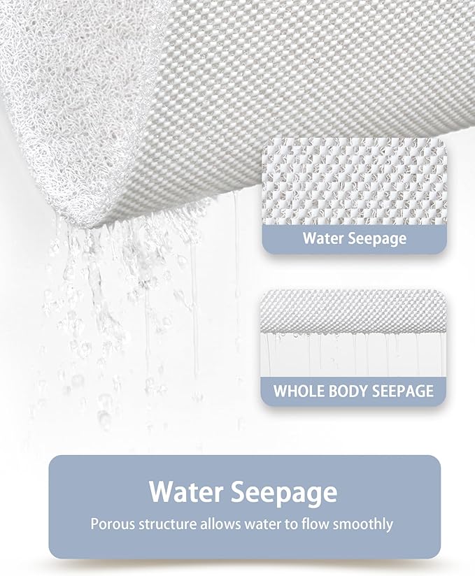 Non Slip Shower Mats for Inside Shower,17x30 Inch,Anti-Slip Bathtub Mats for Bathroom, Foot Scrubber Loofah Bath Mats for Shower, Quick Drying Shower Stall Mats for Wet Areas (White)