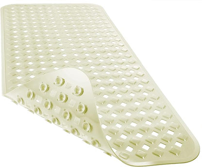 Yimobra Bathtub Mat Non Slip, Super Strong Suction Cups, 27.5"x15.5" Long Shower Mat with Drain Holes, Machine Washable Fast Draining Bath Mats, Bathroom Essentials,Beige