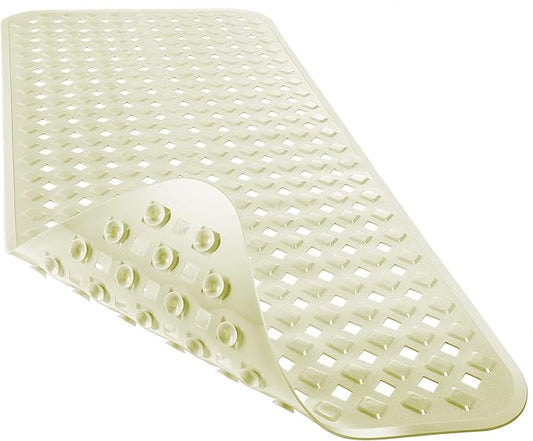 Yimobra Bathtub Mat Non Slip, Super Strong Suction Cups, 27.5"x15.5" Long Shower Mat with Drain Holes, Machine Washable Fast Draining Bath Mats, Bathroom Essentials,Beige