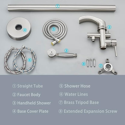 Senlesen Brushed Nickel Bathroom Single Handle Freestanding Bathtub Faucet Floor Mounted Waterfall Tub Filler with Hand Shower Set