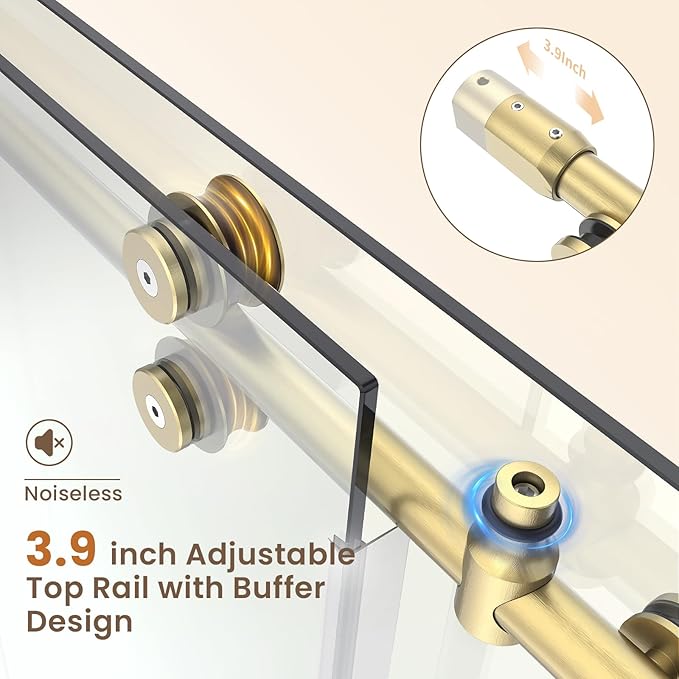 Bathbliss Glass Shower Door 56"-60" Wx76 H,Frameless Sliding Glass Door with 5/16"(8mm) Tempered Glass Shower with Brushed Gold Finish