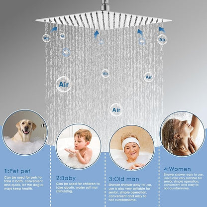 12" Shower Faucet Set Rain Shower System with 6" Wall Mounted Head Full Body Luxury Rain Shower System Rainfall Shower Head with Handheld Combo,3 Way Pressure Balance Valve Kit,Brushed Nickel