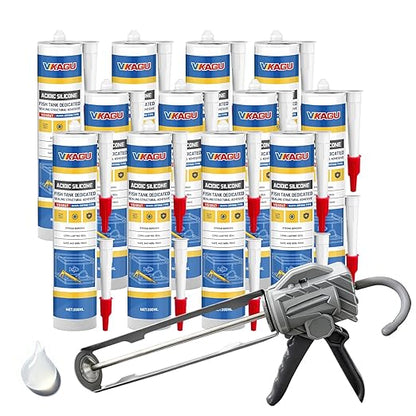 VGS067Aquarium Safe Silicone Sealant - 100% Waterproof Fish Tank Glue, Clear Structural Adhesive for Glass Building & Repair, High Strength Acidic Cure, (10.15 fl oz- Caulking Gun Required)
