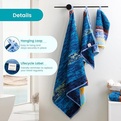 SEMAXE 12-Piece Family Bathroom Towel Set - 100% Cotton, 4 Bath Towels, 4 Hand Towels, 4 Washcloths, Ultra-Soft and Super Absorbent, Lighter Weight