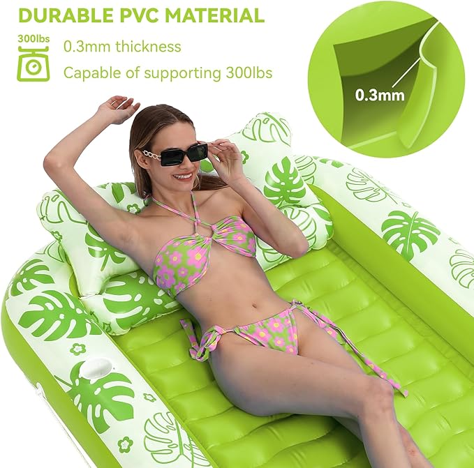 Inflatable Tanning Pool Lounger Float with Cervical Pillow - Pool Floats Adult for Sunbathing, Backyard, Pool Party - Inflate Ball Pit for Babies - Kids Swimming Pool Bed