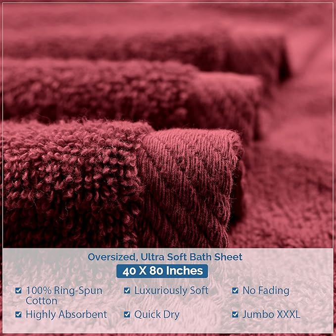 DAN RIVER Pack of 1 Bath Sheet 40x80 Inches, Jumbo Bath Towels, Soft and Absorbent Extra Large Towels - Pomegranate