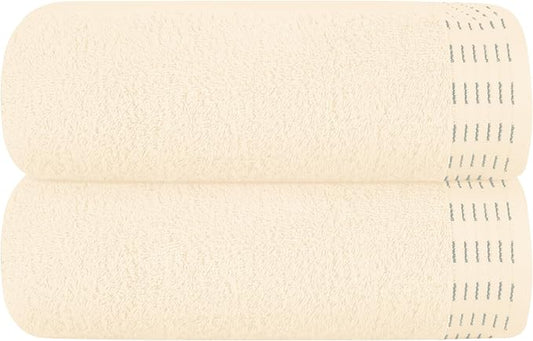 Cotton 2 Pack Oversized Bath Towel Set 28x55 inches, Large Bath Towels, Ultra Absorbant Compact Quickdry & Lightweight Towel, Ideal for Gym Travel Camp Pool - Ivory