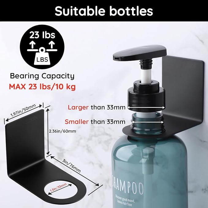 Segbeauty 3 Pack Non-Drilling Adhesive Bottle Holder, Kitchen Bottle Dispenser Holder, Dia 1.3in 3.3cm Lotion Bottle Wall Mount, Rustproof Shampoo Bottle Holder Wall Hanging Rack for Bathroom Black